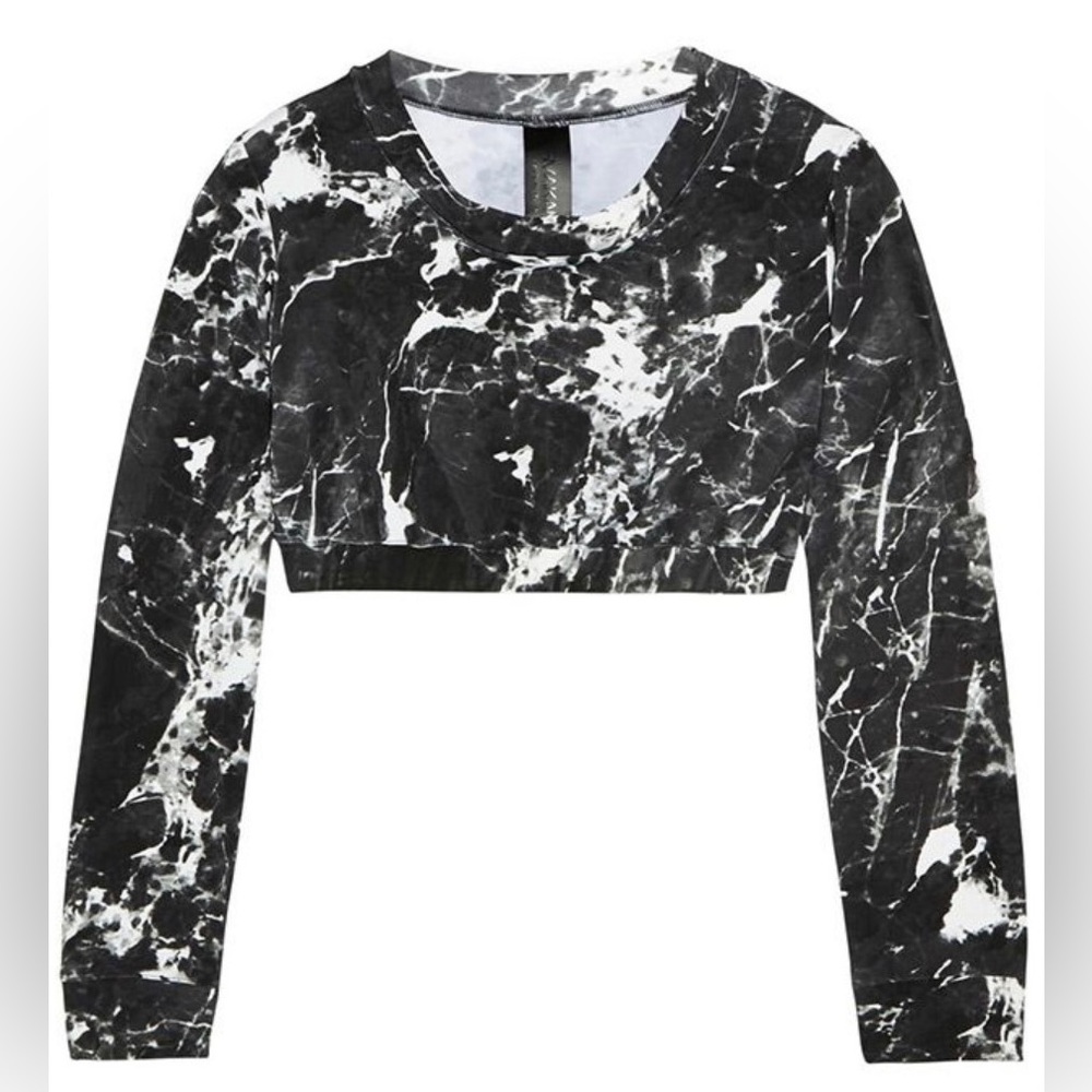 Norma Kamali Marble Print Long Sleeve Bikini/Workout Top
